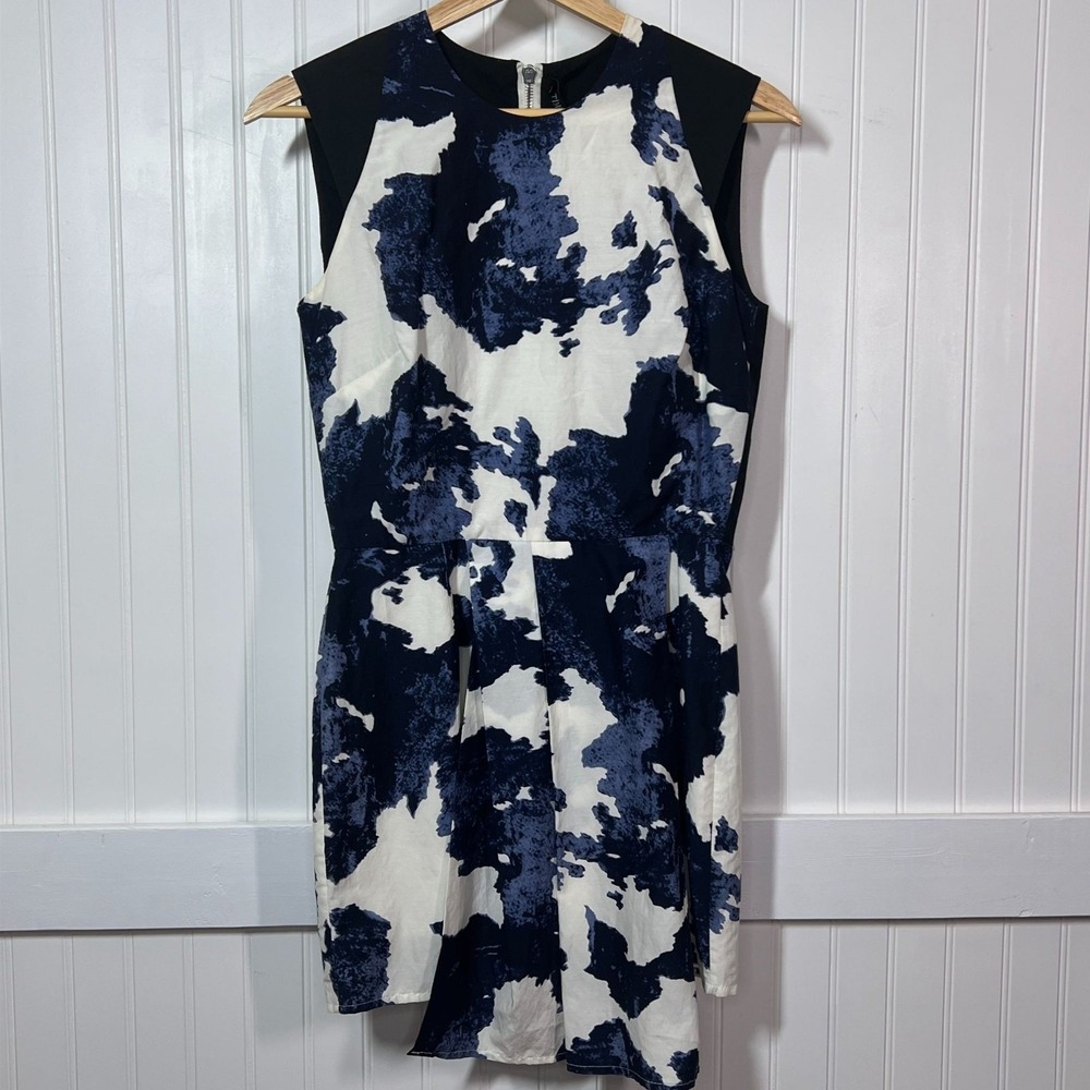 Timo Weiland Dress Cow Wave Print White Blue Abstract Watercolor Sleeveless XS
